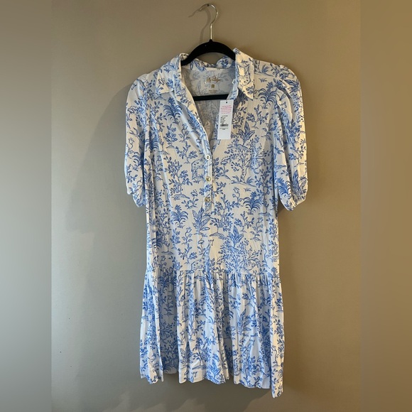 Lilly Pulitzer Dresses & Skirts - Lilly Pulitzer Tall Tales Bingley Cotton Blue Floral Midi Dress Button Front S